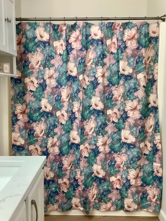 Source Unknown Other - Floral Watercolor Shower Curtain - Blue, Teal & Pink